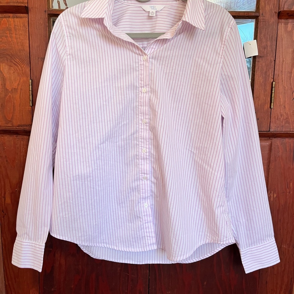 Time and Tru Pink Striped Button Down Shirt